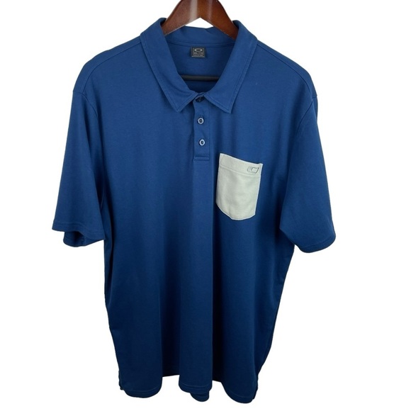Oakley | Blue Gray Pocket Logo Polo Shirt 90’s Retro Golf - Picture 1 of 9